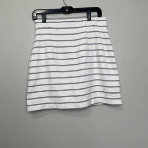 H&M Woven Stripped Mini Skirt Blue White Cream Flattering Pleated Waist Lined 10